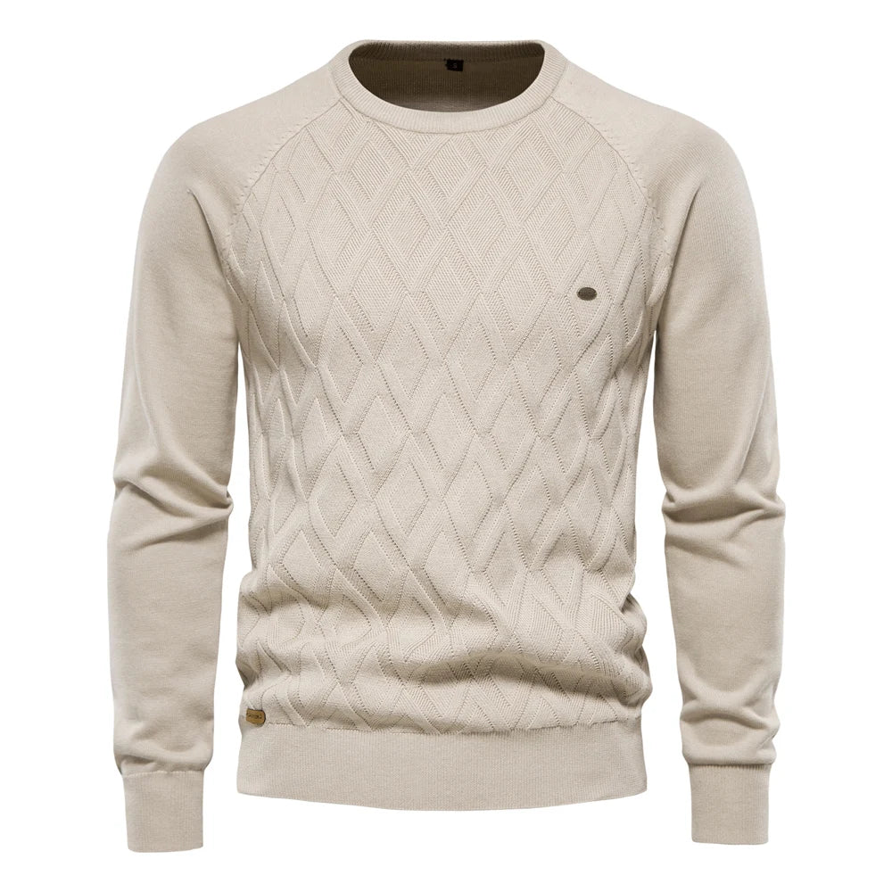 Aiopeson Argyle Knit Mens Sweater O Neck Warm Winter Pullover Solid Color Classic For Men