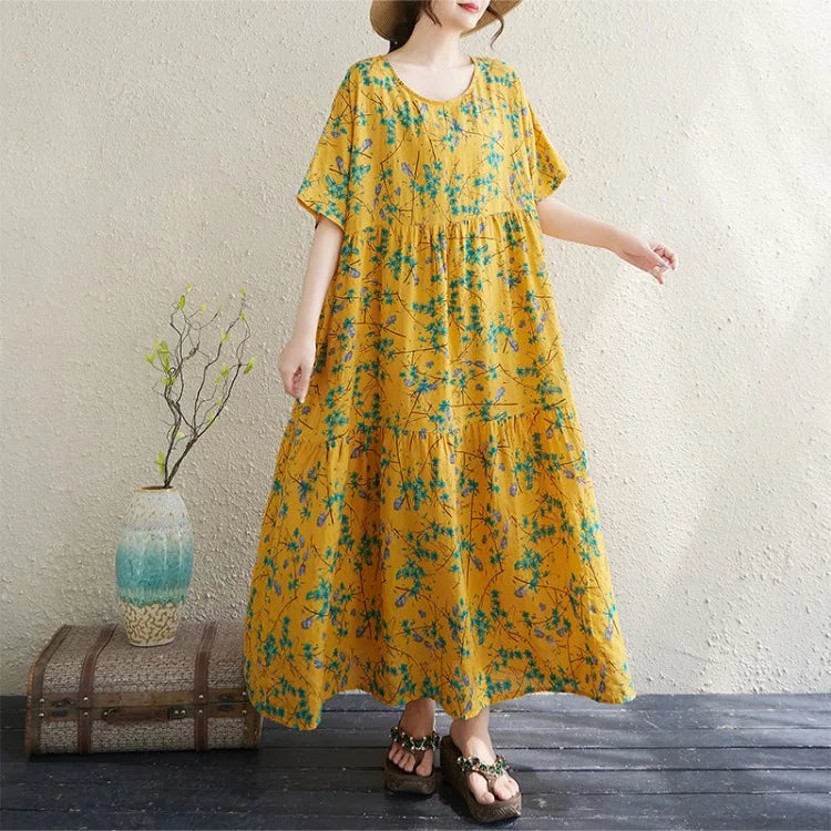 THHONE Vestido Feminino Summer Dresses for Women 2025 Bohemian Holiday Floral O Neck Short Sleeve Casual Print Women's Clothes