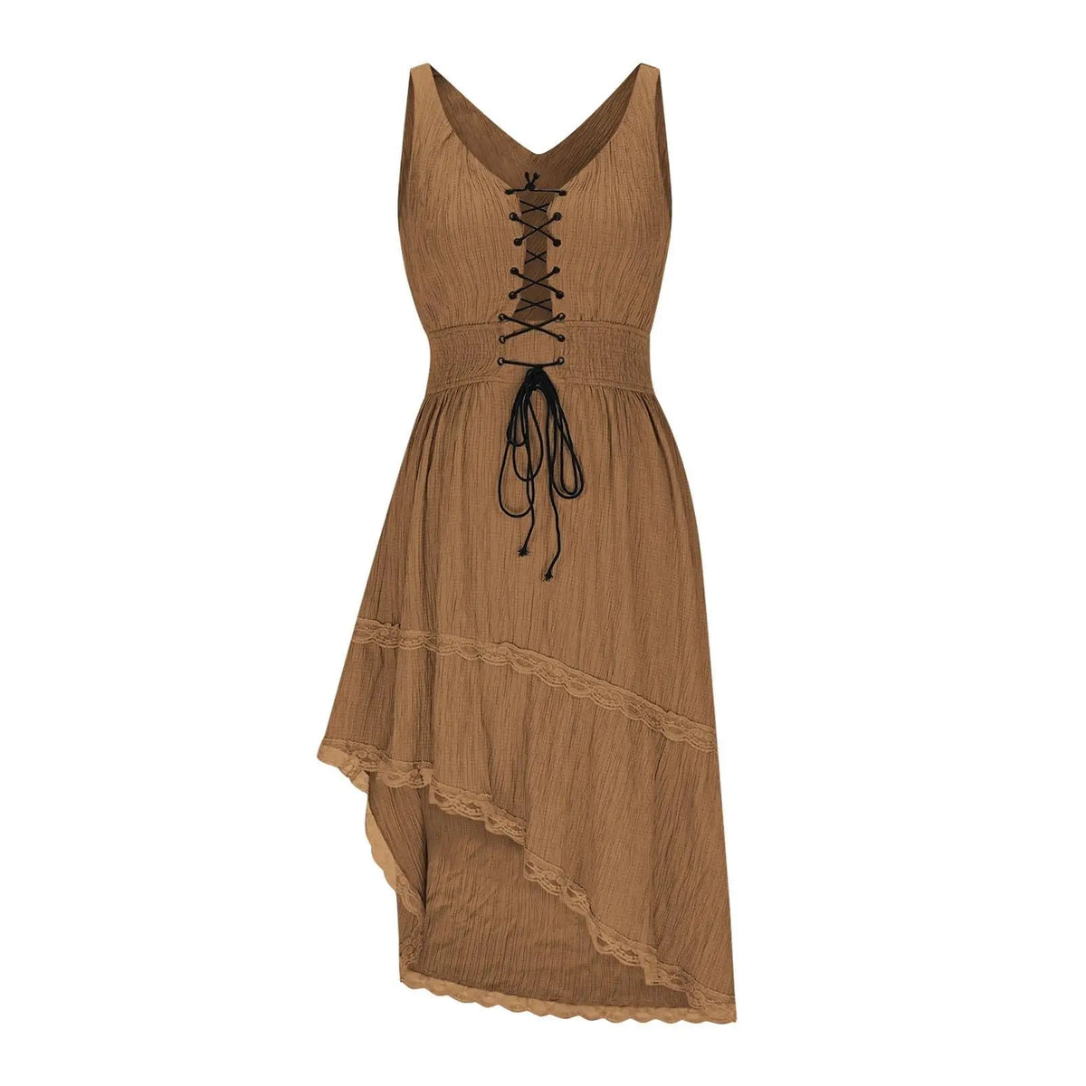 Cowgirl Vintage Spaghetti Strap Dresses Women Bandage V Neck Elastic Waist Asymmetrical Gothic Dress Summer Party Vestidos Mujer