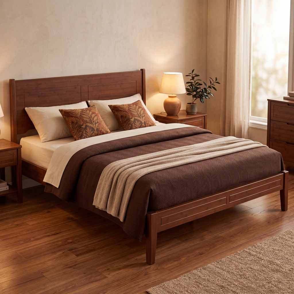 Premium Bamboo Bed Frame – 800LBS Capacity, No Box Spring, Quiet & Durable, Ideal for Couples, 1.6m & 2.0m Sizes Available