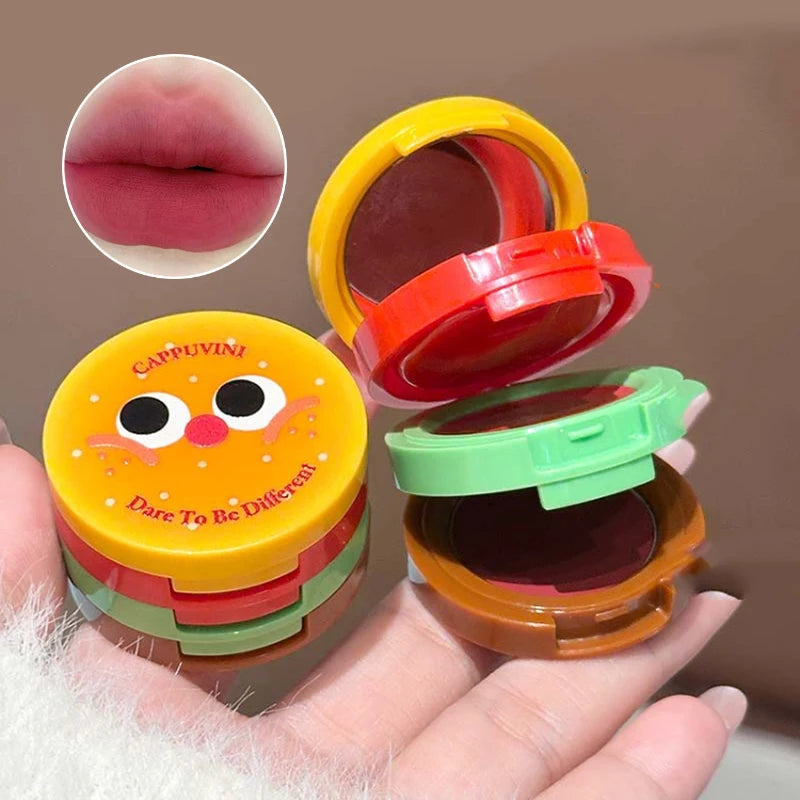 Cappuvini Velvet Lip Mousse - Matte Butter Formula, Long-Lasting Non-Drying, Cute Hamburger Design ,Compact and portable