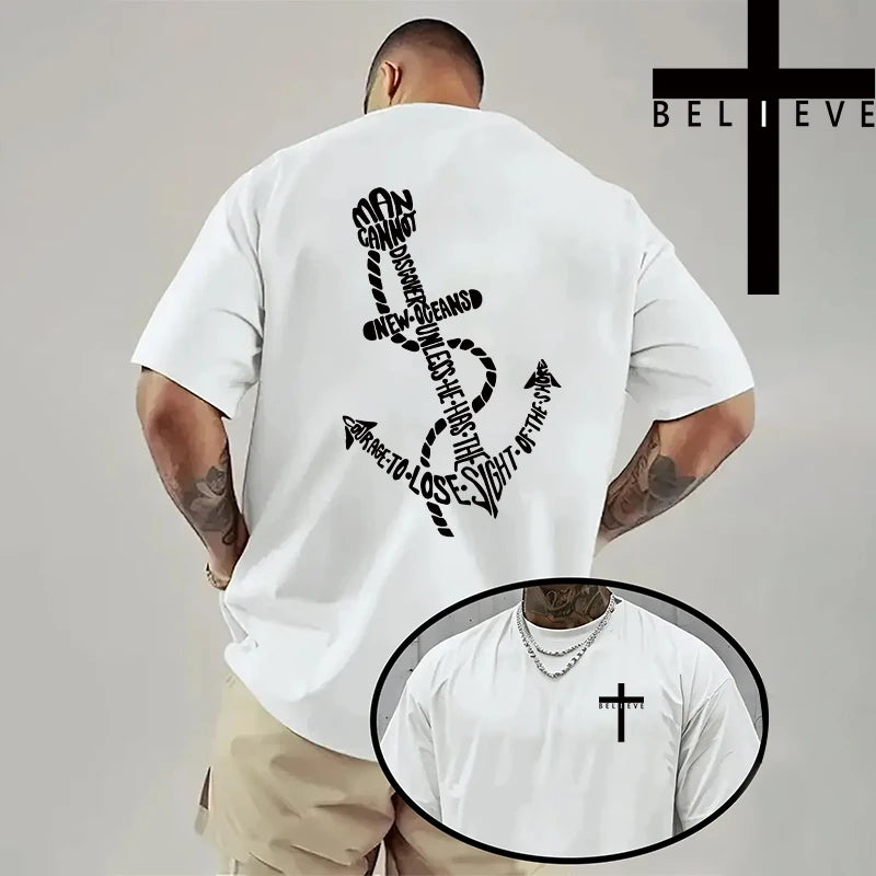 Spring Summer Daily Casual Fashion Jesus Cross Cotton Tees Christ Print T-shirt Men High Quality Pure Color Short Sleeve Top