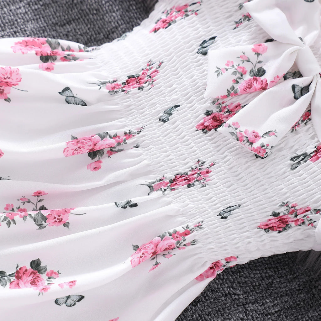 Pink Kids Girl Long Dress Summer Floral Toddler Girls Dresses Cute Sweet Elegant Birthday Party Children Costume 3 4 5 6 7 Yrs
