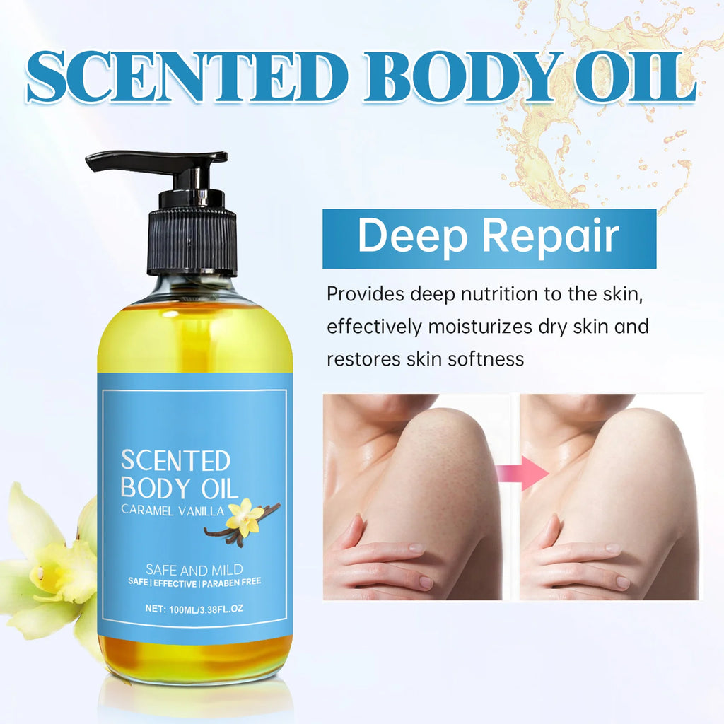 Stress Relief Body Oil with Vanilla - Deeply Moisturizes & Soothes Muscles, Herbal Formula for Relaxing Bath & Massage.