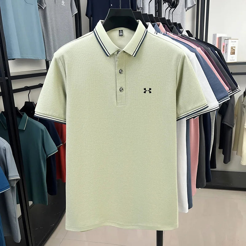 100% cotton men's short sleeved embroidered polo shirt sports brand striped top summer comfortable and breathable casual T-shirt