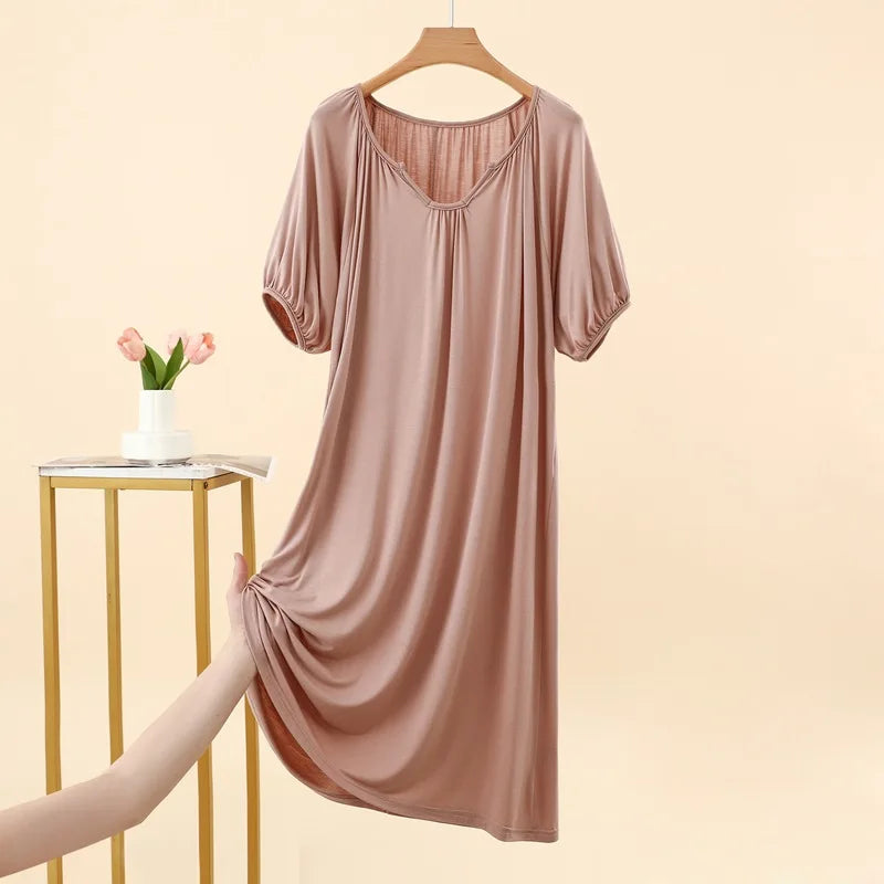 Summer New Modal Sleeveless V-neck Long Dress Women's Thin Loose plus Size Home Dress Fresh Sweet Style Outdoor Scene