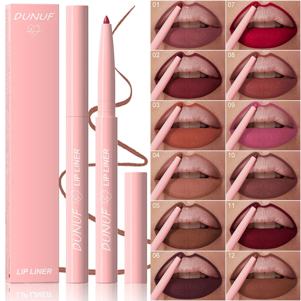 12 Colors Matte Red Brown Lipliner Pencil Waterproof Non-stick Cup Slim Lipstick Make Up Nude Pink Lip Liner Outline Lip Contour