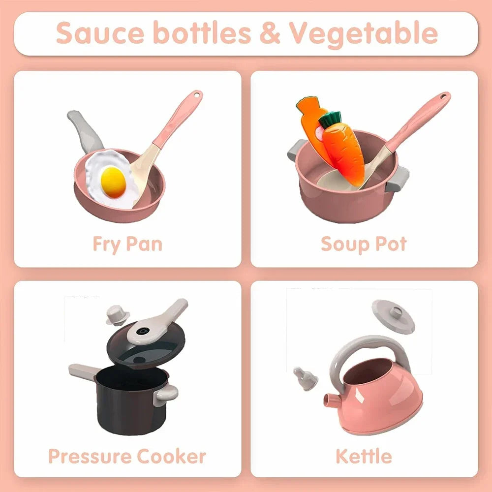 Juego de juguetes de cocina para niños de 92/69/59 piezas, kit de accesorios de cocina de juego con ollas de juego, comida de juguete de simulación, regalo para niñas y niños pequeños