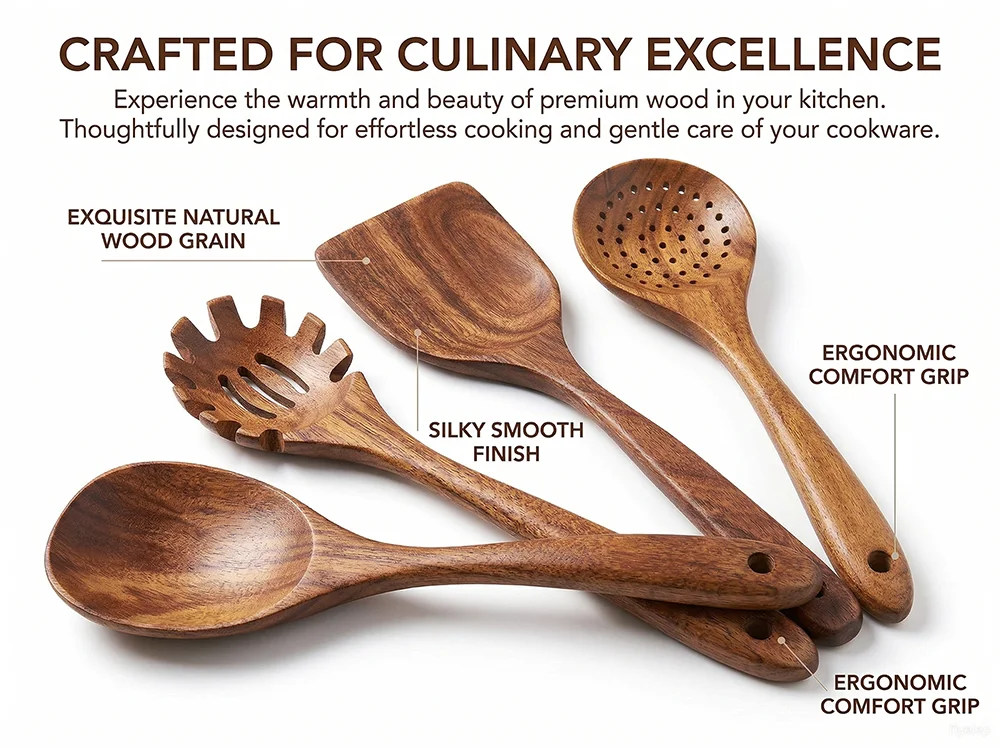 10pcs Wooden Spoons For Cooking Wooden Utensils For Cooking Teak Wooden Kitchen Utensils Set