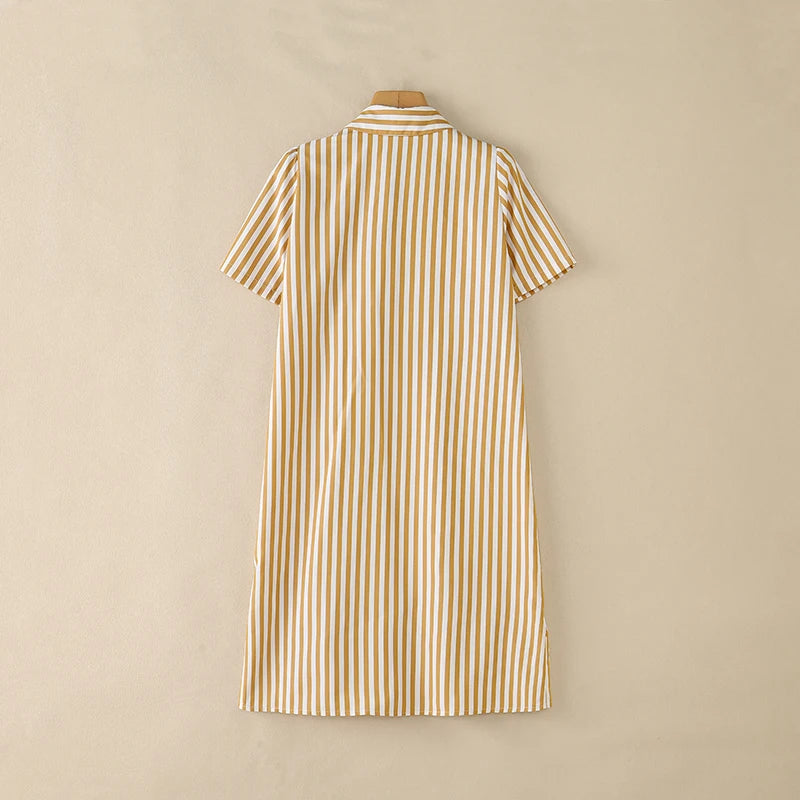 2026 Summer Striped Dress ZANZEA Women Elegant Work Dresses Short Sleeve Buttons Down Sundress Casual Holiday Knee Length Robe