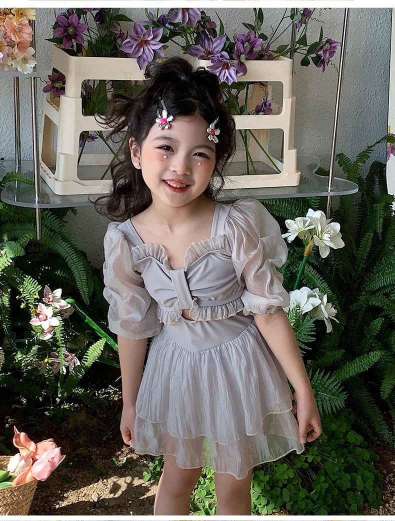 Parent-child Swimsuit Cute Puffed Sleeve Princess Dress One-piece Dress Style Parent-child Swimsuit