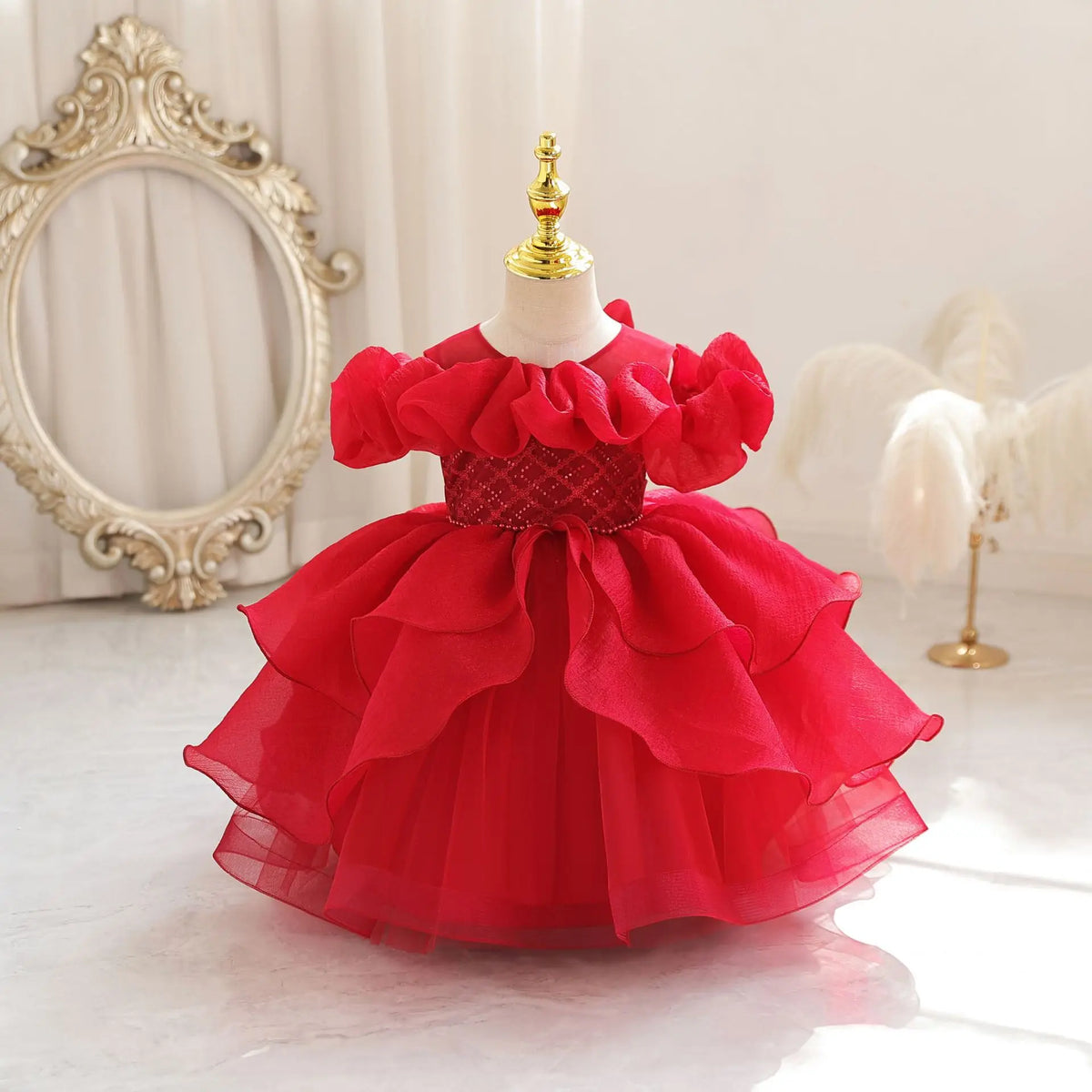 HETISO New Kids Girl Princess Dress Baby First Communion Ceremony Wedding Party Ball Gown Sequined Layered Tutu Clothes
