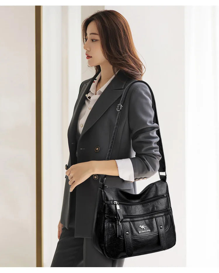 Trendy Women's Soft Leather Shoulder Bag Large Capacity Diagonal Crossbody Bag Street Style Matron Bag Fashionable All-Match