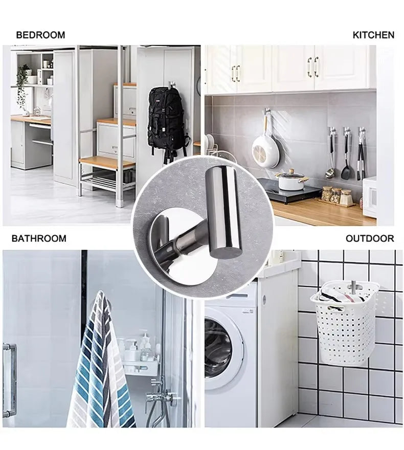 Ganchos de toalla de baño de acero inoxidable 304, ganchos negros para abrigos y batas, ganchos de pared redondos para baño, organizador de cocina, herrajes