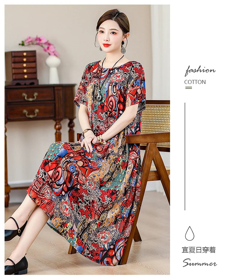 New Fashion Casual Summer Dress For Women Ladies O-Neck Print Short Sleeve Dress plus size Women Clothing