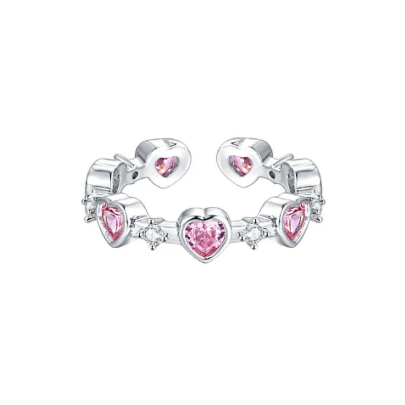 2025 Kpop Pink Zircon Heart Open Ring for Women Girls Luxury Blue Opal Heart Couple Finger Rings Wedding Y2K Jewelry