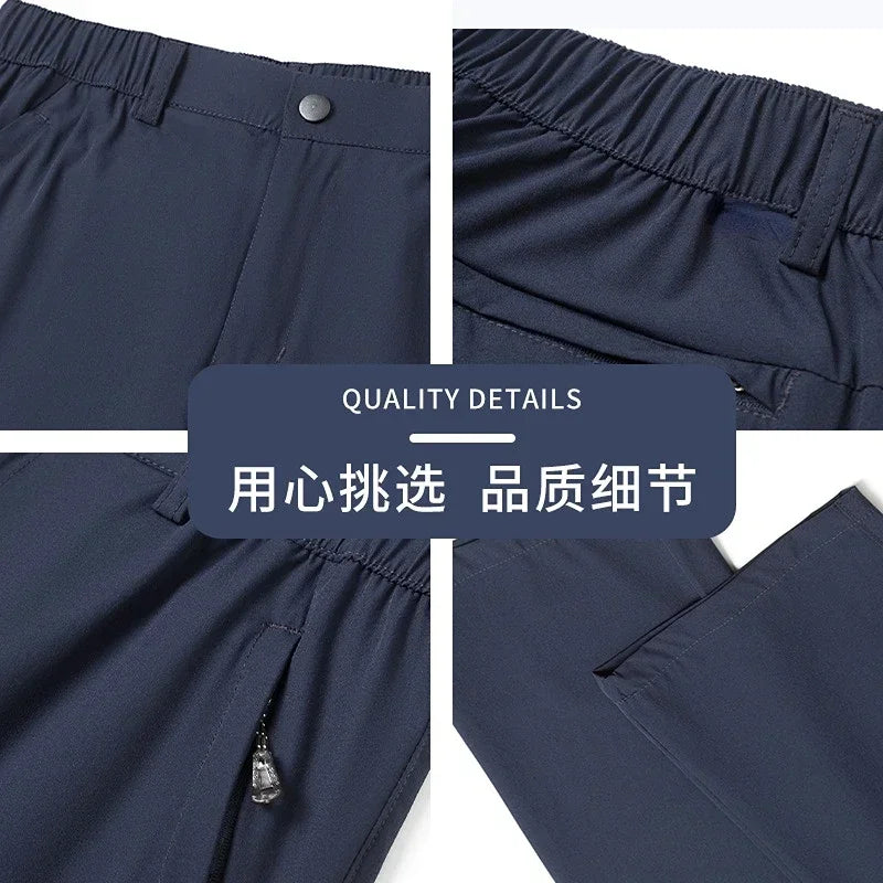 Large Size Men's Summer Pants Big Size Ice Silk Stretch Breathable Straight Leg Pants 6XL Quick Dry Elastic Band Black Trousers