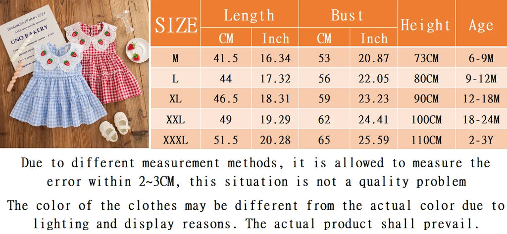 Summer New Baby Girl Plaid Dress Cute Red Strawberry Children'S Clothing (6 Months -3 Years Old)