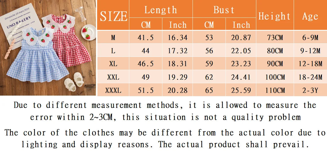 Summer New Baby Girl Plaid Dress Cute Red Strawberry Children'S Clothing (6 Months -3 Years Old)