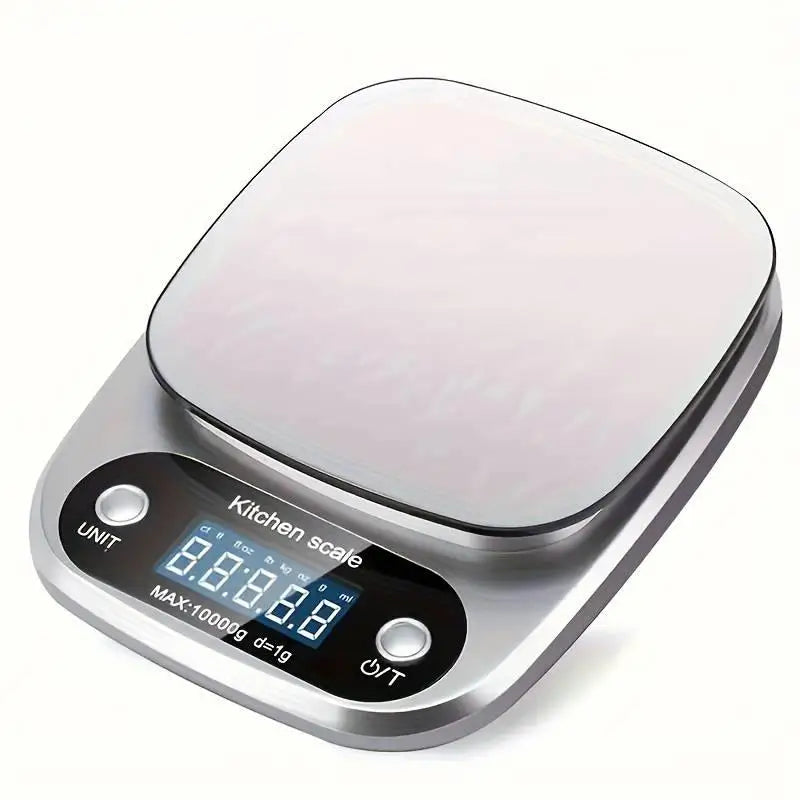 Báscula de cocina de 10 kg, báscula de cocina digital con función de tara, báscula electrónica para joyas y alimentos, pantalla LCD de acero inoxidable