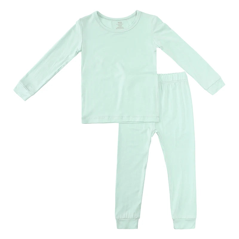 2026 Bamboo Fiber Toddler Kids Pajamas Clothes Solid Hight Elasticity Breathable Sleepwear Set For 9M-7T Boy Girl Loungewear