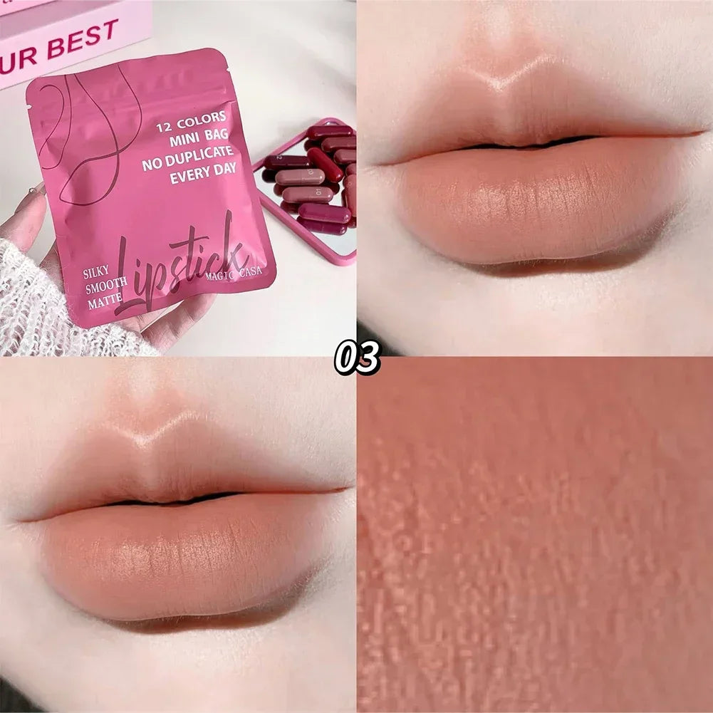 Matte Lipstick Capsule Set 12 Colors Long Lasting Non Fading Perfect Women Gift for Festival Makeup Lip Balm