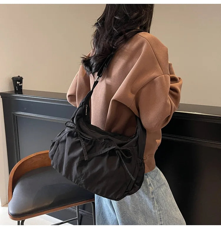 Ruched Fabric Hobo Bags Lightweight Nylon Shoulder Crossbody Bag, Stylish & Adjustable, Perfect for Casual Outfits, Daily Errand