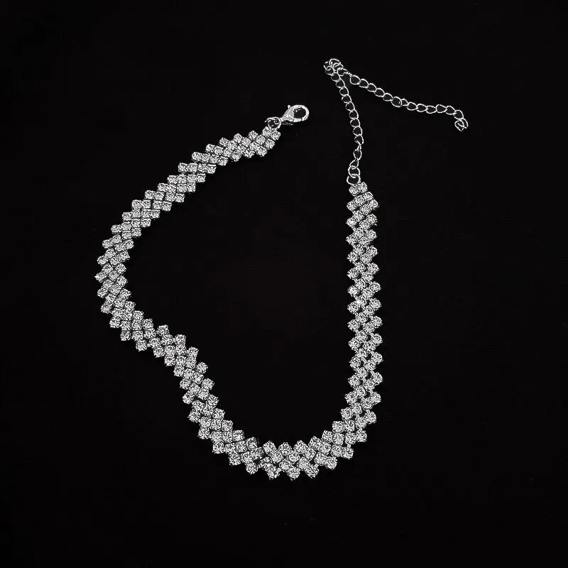 Luxury Shiny Full Rhinestone Choker Necklace For Women'S Personalized Geometric Crystal Necklaces Wedding Jewelry Gifts