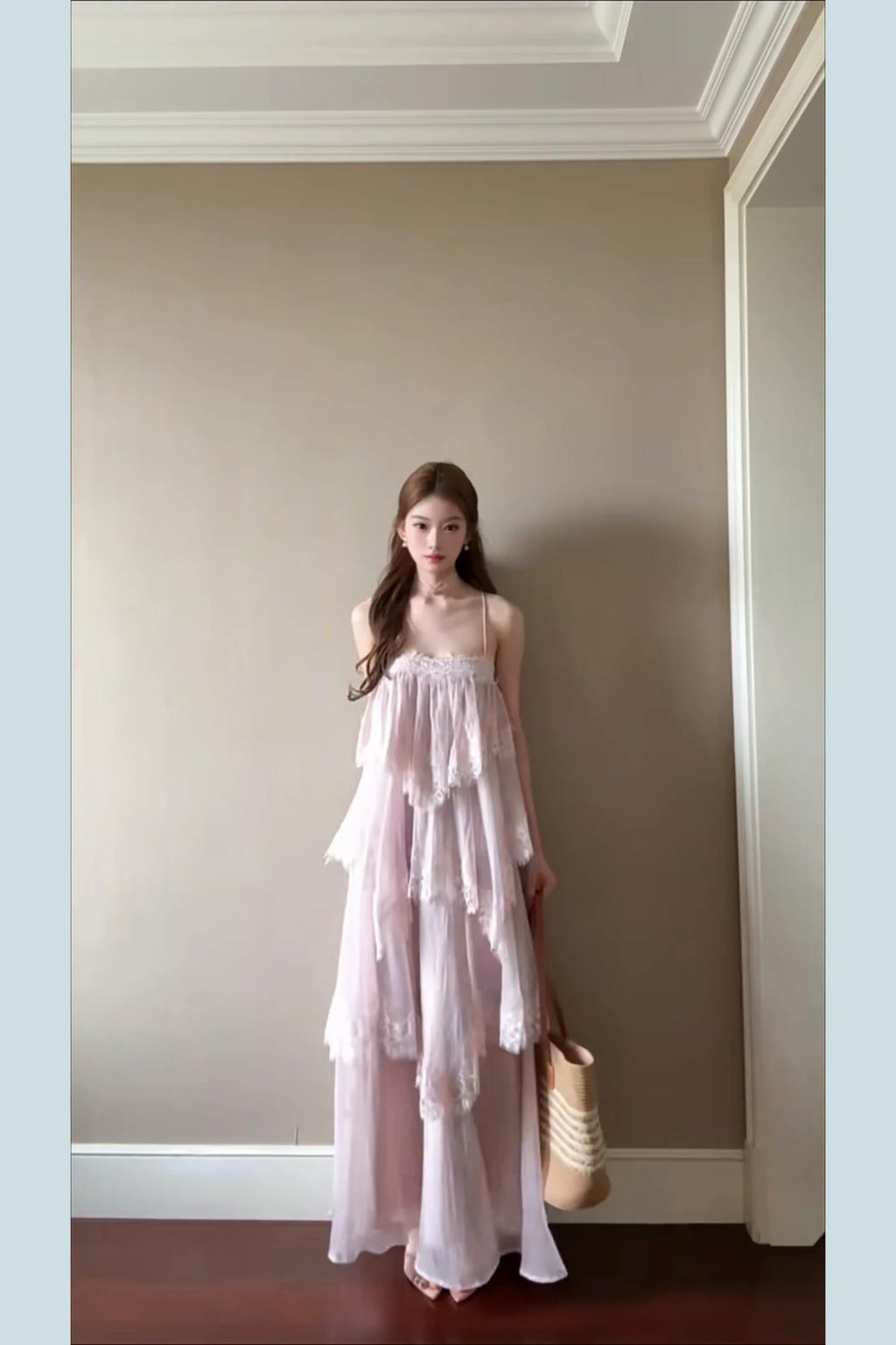 Summer Pink Lace Halter Dress Women's plus Size Casual Style Cake Skirt Loose Fit Backless Design Vacation Wear Polyester Fiber