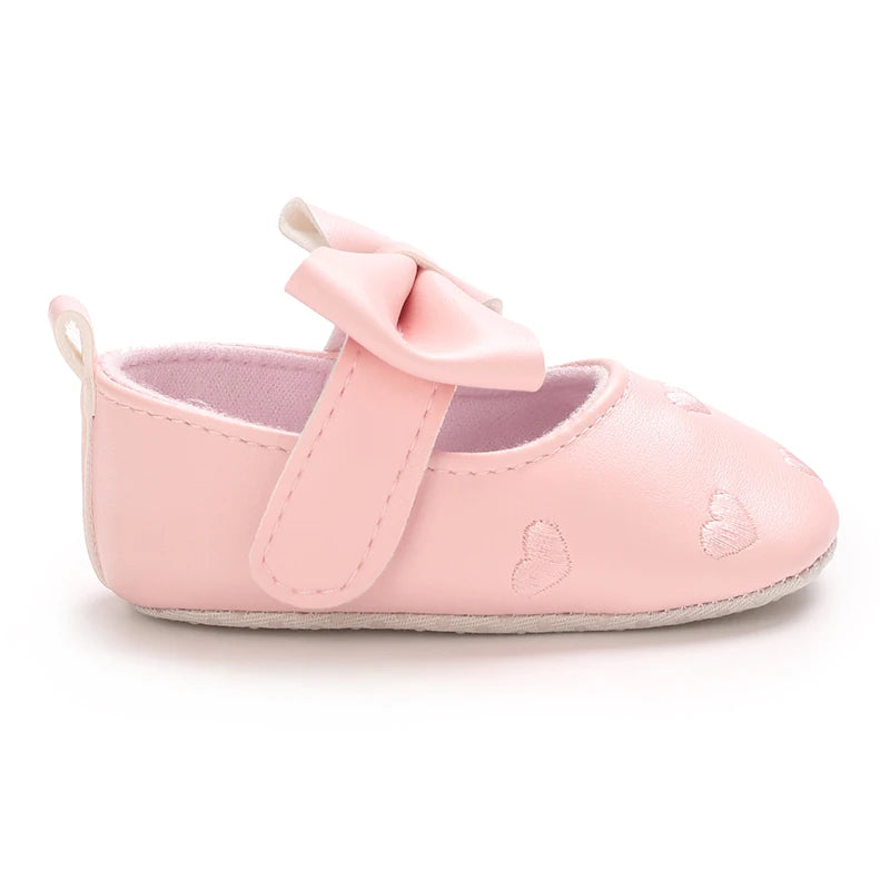 Baby Girl Classic Dress Shoes 0-18M Cute Bow Knot Heart First Walkers Soft Sole Comfortable Newborn Infant