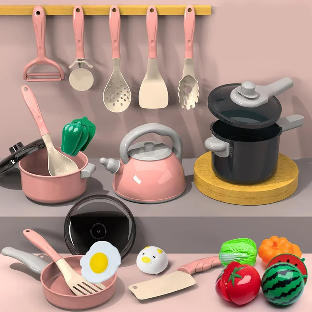 Juego de juguetes de cocina para niños de 92/69/59 piezas, kit de accesorios de cocina de juego con ollas de juego, comida de juguete de simulación, regalo para niñas y niños pequeños