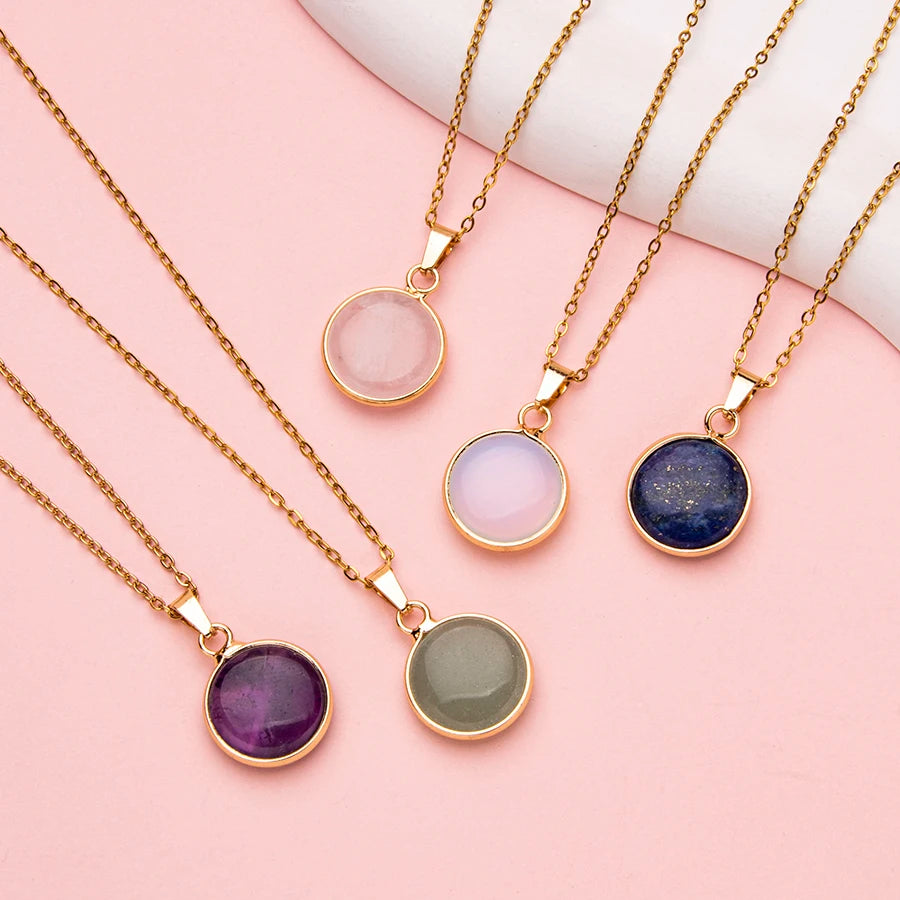 Premium Unisex Stainless Steel Adjustable Agate Pendant Necklace With Natural Crystal Gemstone