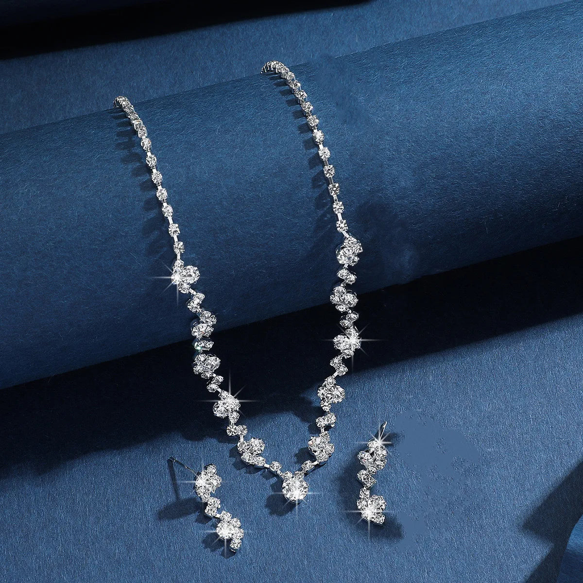 Women'S Fashion Necklace Earrings Set Rhinestone Wedding Accessories Bridal Lady Dangle Earring Pendant Elegant Jewellery Sets