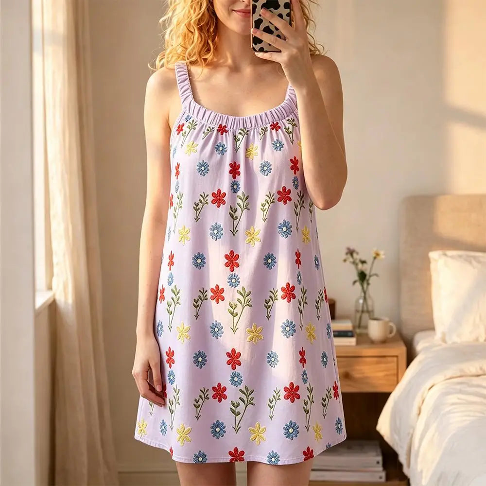 Cute Colorful Flower 3D Printed Night Dress Women Comfortable And Soft Strap Nightgown Summer Casual Home Sleeveless Pajamas