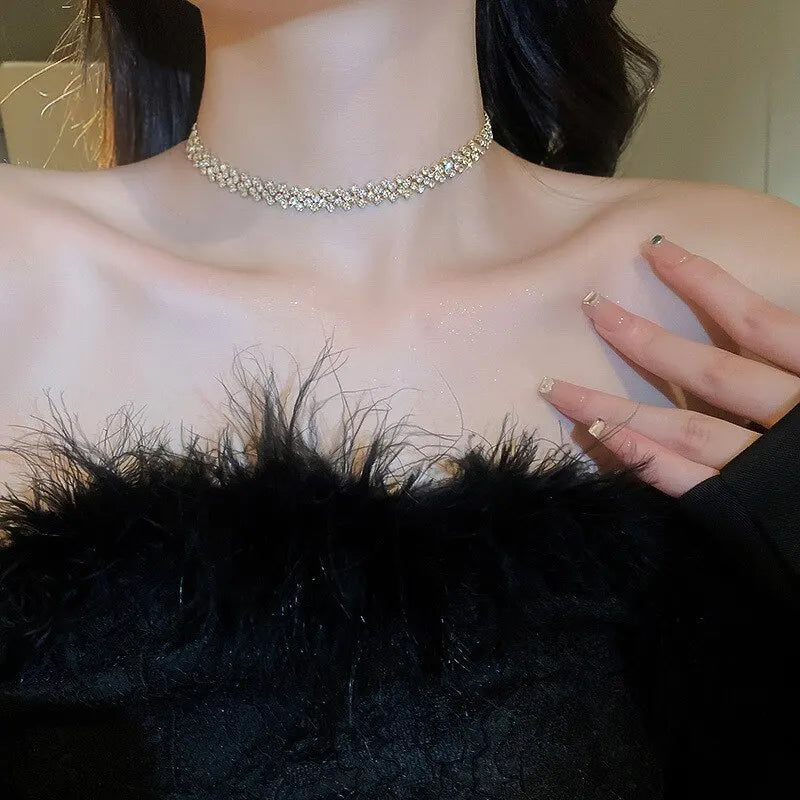 Luxury Shiny Full Rhinestone Choker Necklace For Women'S Personalized Geometric Crystal Necklaces Wedding Jewelry Gifts