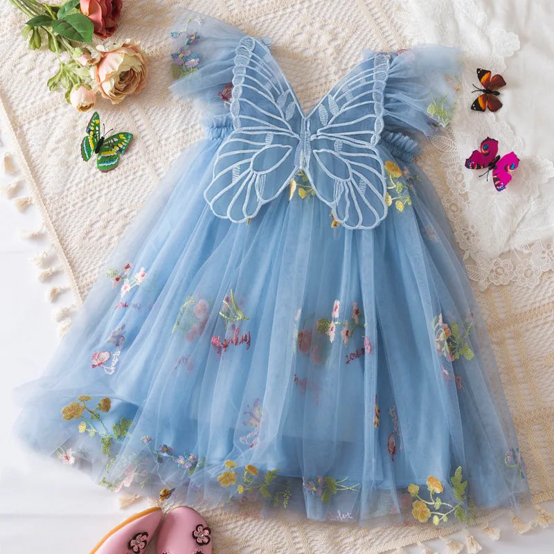 Floral Mesh Ball Gown Dress For Baby Girls Princess Style With Full Skirt And Floral Applique