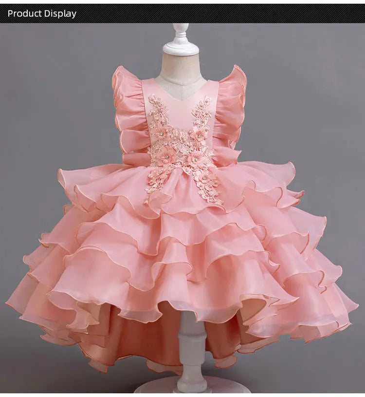 Fashion Flower Girl Dresses for Weddings Lace Mesh Sleevelss Birthday Dress Summer Children Girls Party Dress 2-12 Years