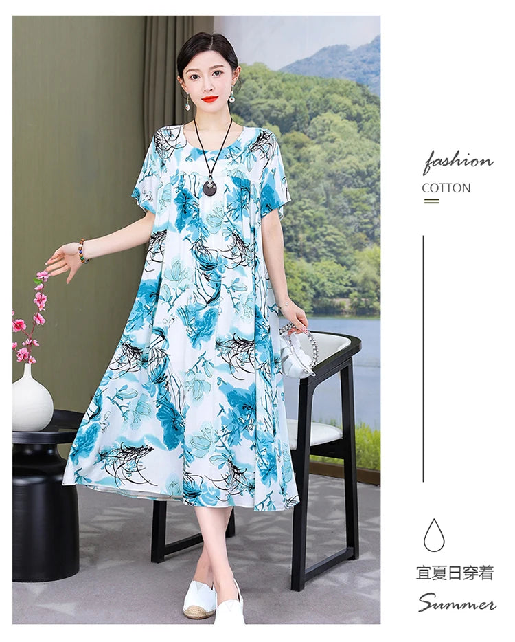 New Fashion Casual Summer Dress For Women Ladies O-Neck Print Short Sleeve Dress plus size Women Clothing