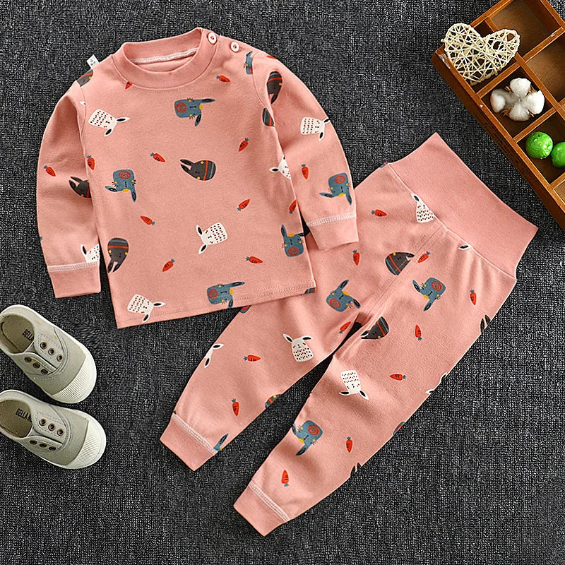 Spring Autumn Children Pajamas Set High Waist Cotton Kids Long Johns Sets Boys Girls Cotton Underwear Set for 1-6 Years Old