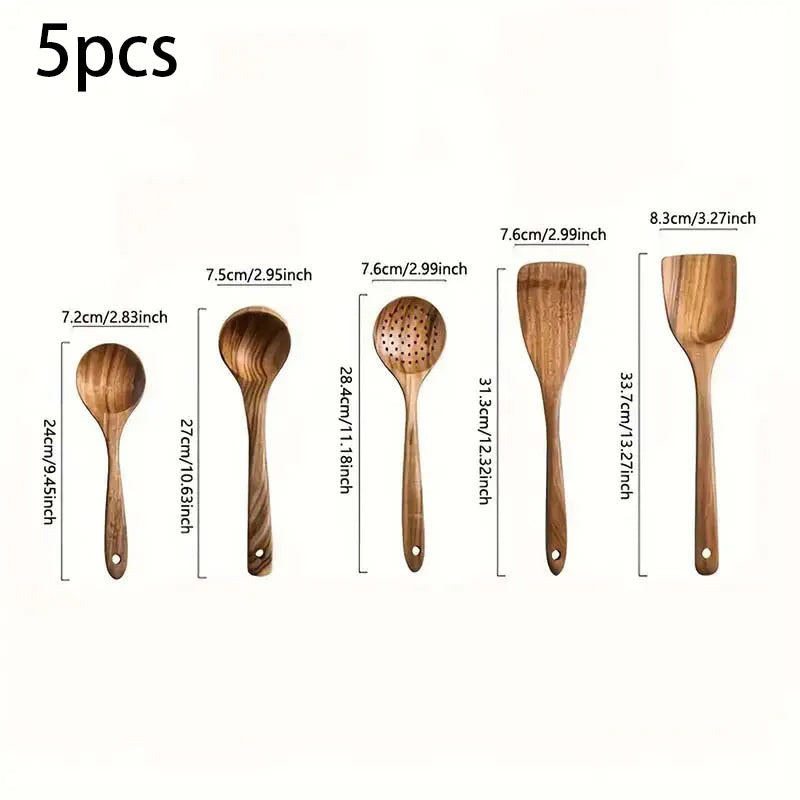 Acacia Wood Kitchen Utensil Set - 5-Piece Cooking Tool Set