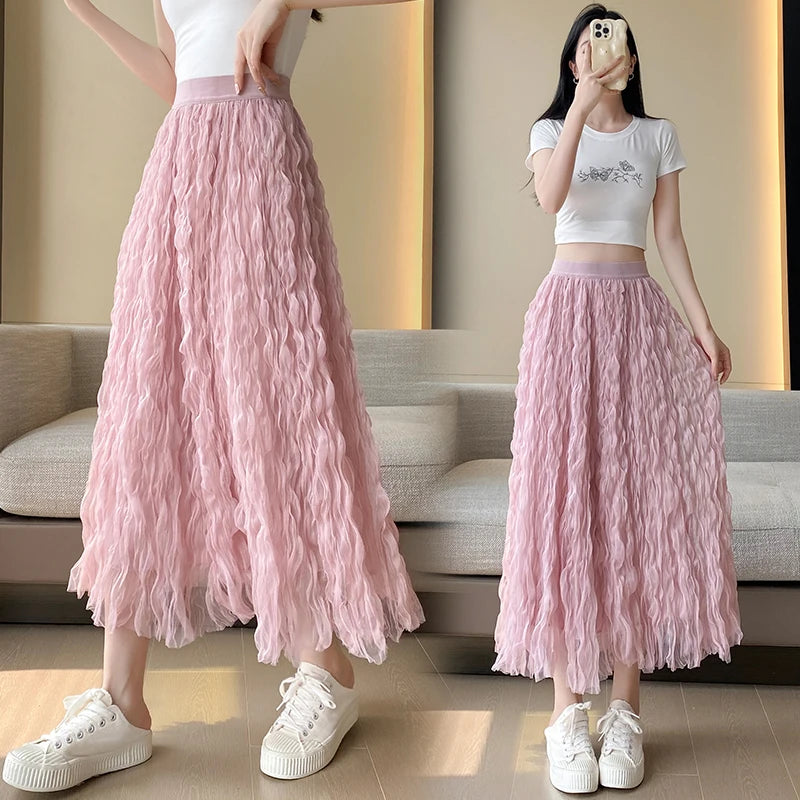 Elegant Pleated Midi Skirt, High Waist A-Line Flowy Maxi Skirts for Women, Soft Draping Skirt, Fairy Skirt for Spring Summer