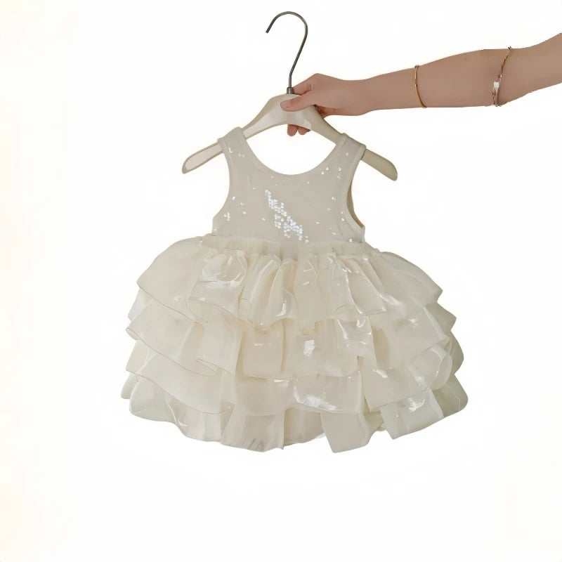 Girls Dress Temperament Princess Dress Sleeveless 2026 Summer New Girls Sequin Sweet Bow Puff Mesh Dress