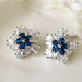 Gorgeous Blue Cubic Zirconia Stud Earrings, Fashion Jewelry for Women, Ideal for Engagement Wedding & Party Occasions