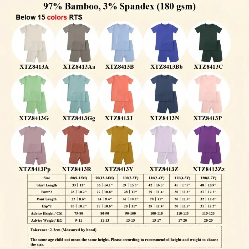 2-Pcs Summer Children's Bamboo Fiber Short-sleeved Shorts Suit Boy Casual Breathable Top Baby Girl Pink Sweet Soft Home Clothes