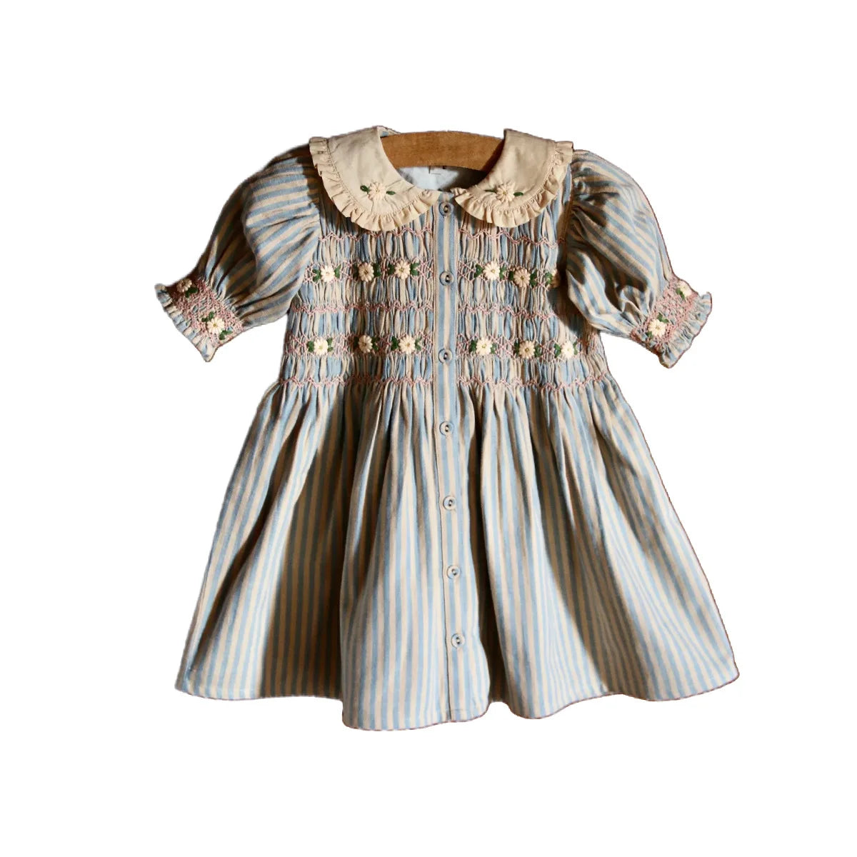 Children's Dress 2026 Summer New Product BD Girls Pastoral Embroidery Wrap Bubble Sleeve Shirt Skirt Princess Dress