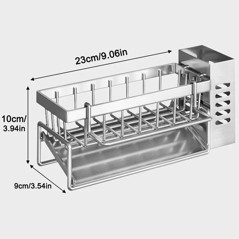 Rejilla de almacenamiento de herramientas de limpieza de fregadero, escurridor multifuncional de acero inoxidable para cocina, organizador de esponjas y detergentes, colgador de trapos