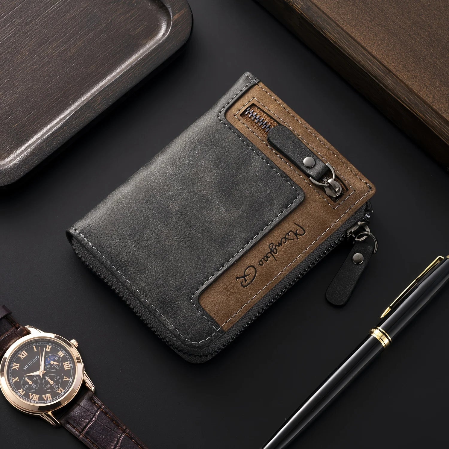Men's Retro Short Wallet Multifunctional Fashion Zipper PU Leather Coin Purse High Quality Credit Card Holder Ideal Gift For Men