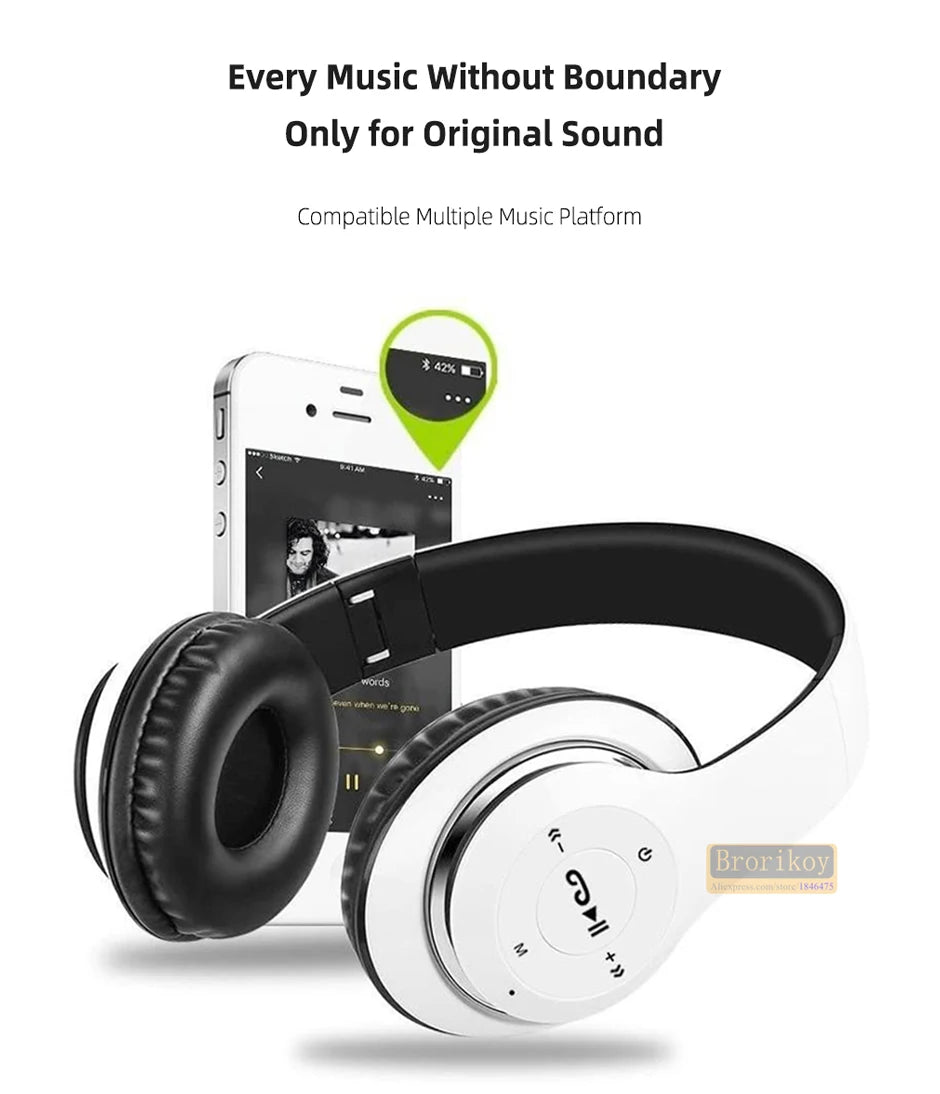 Auriculares inalámbricos P47 Bluetooth 5.0 Auriculares plegables HIFI estéreo graves para música, juegos, auriculares para niños y niñas para iPhone XiaoMi