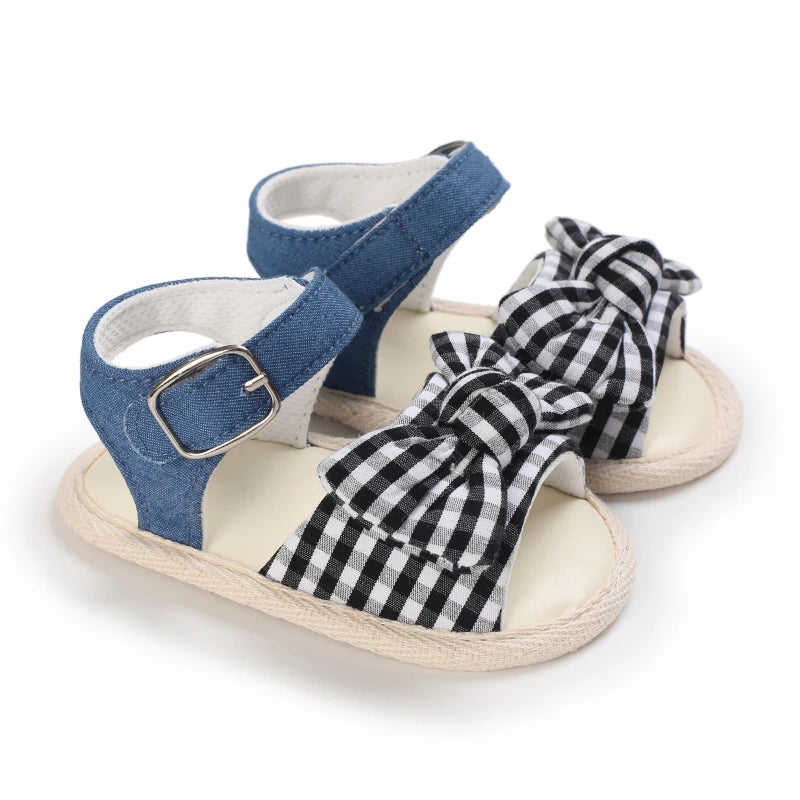 Baby Girl First Walker Sandals - Bow Summer Soft Fabric Shoes 0-1Y