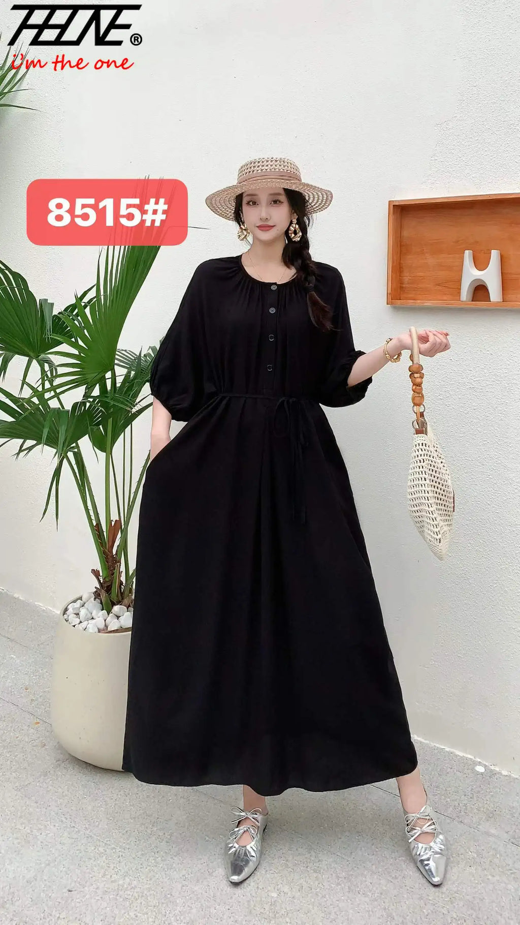 THHONE Summer Plus Size Dress Robe Solid Long Casual Loose Vintage Vestidos Para Mujer Oversized Dresses Half Sleeve Belt Pocket
